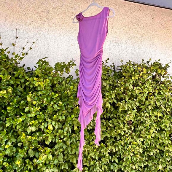 Miss Lola Shay Ruffle Mini Dress Lavender Purple Ruched Y2K Womens Size Small - Picture 7 of 8